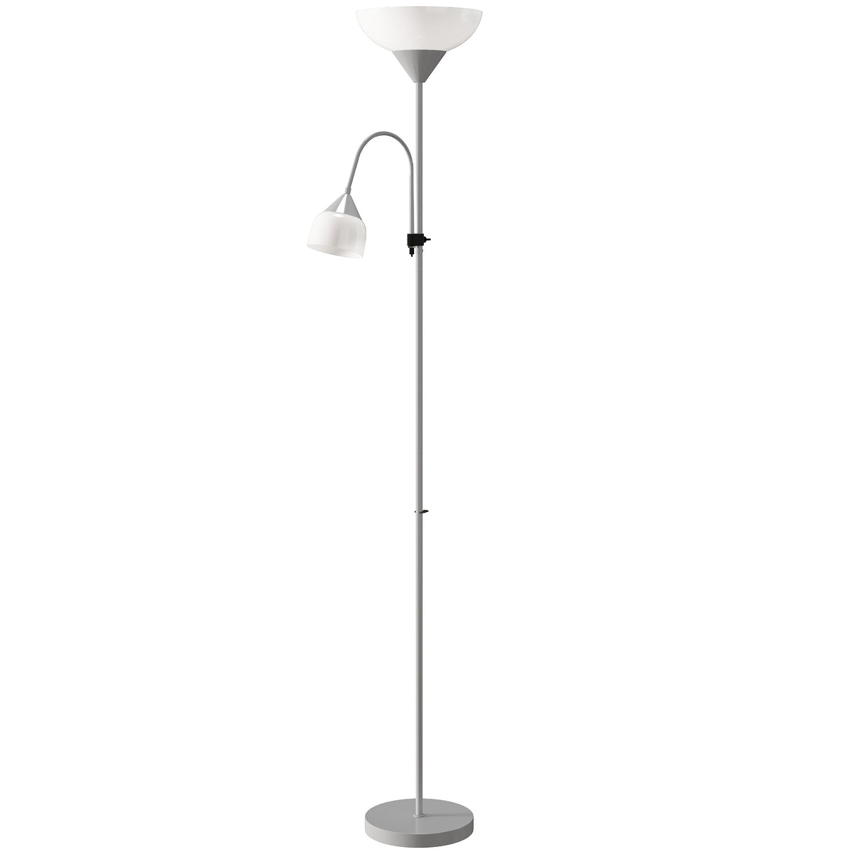 Kozy - LED Floor Lamp for Living Room, 180cm Tall Standing Lamp, Mother and Child Uplighter with Adjustable Gooseneck, 3000K/4500K/6500K Colour Temperatures, Silver Tone