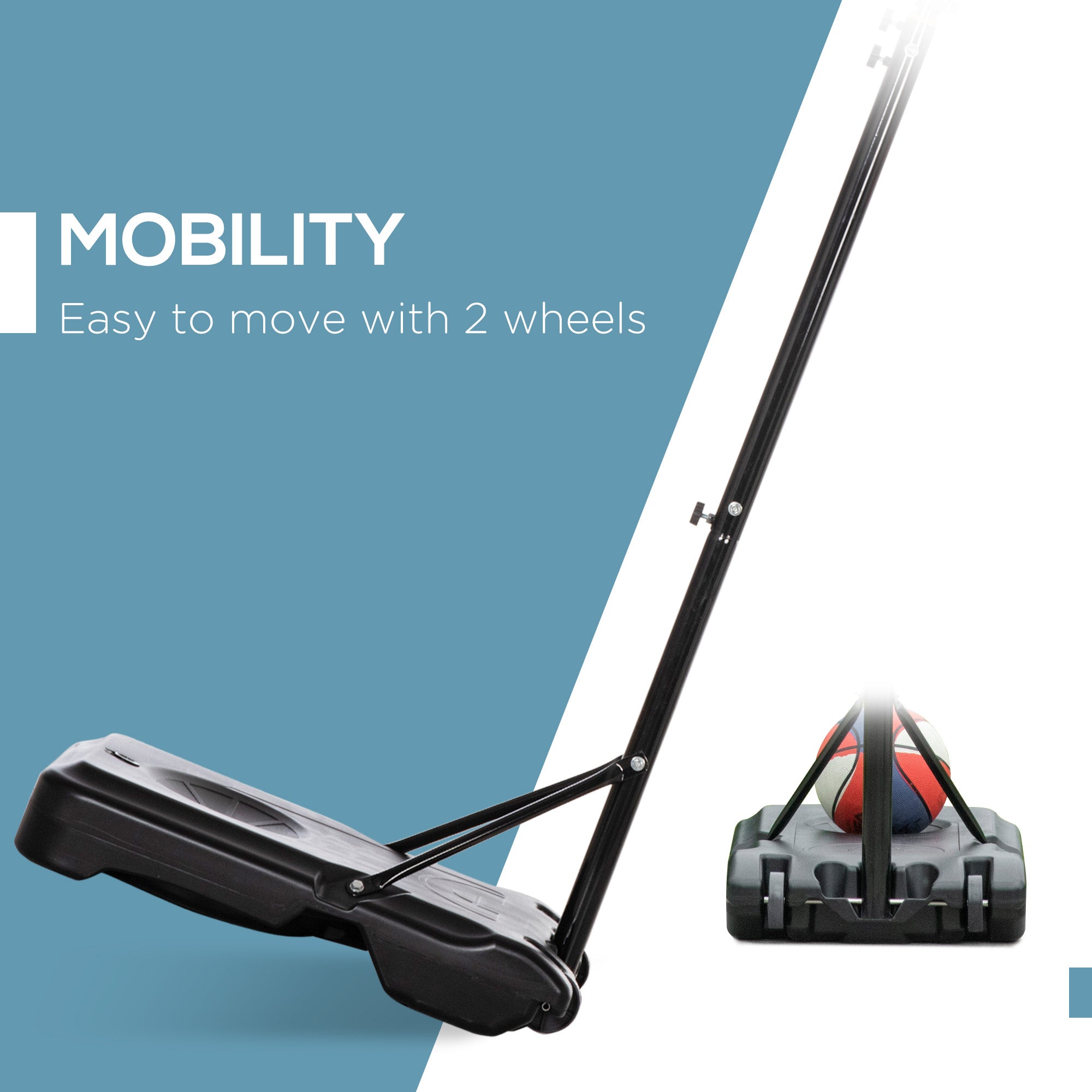 Kozy Adjustable Basketball Hoop and Stand, with Wheels and Weight Base Black