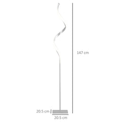 Kozy Dimmable Floor Lamp for Living Room, Modern Spiral Standing Lamp with 3 Adjustable Brightness and Square Base, Silver