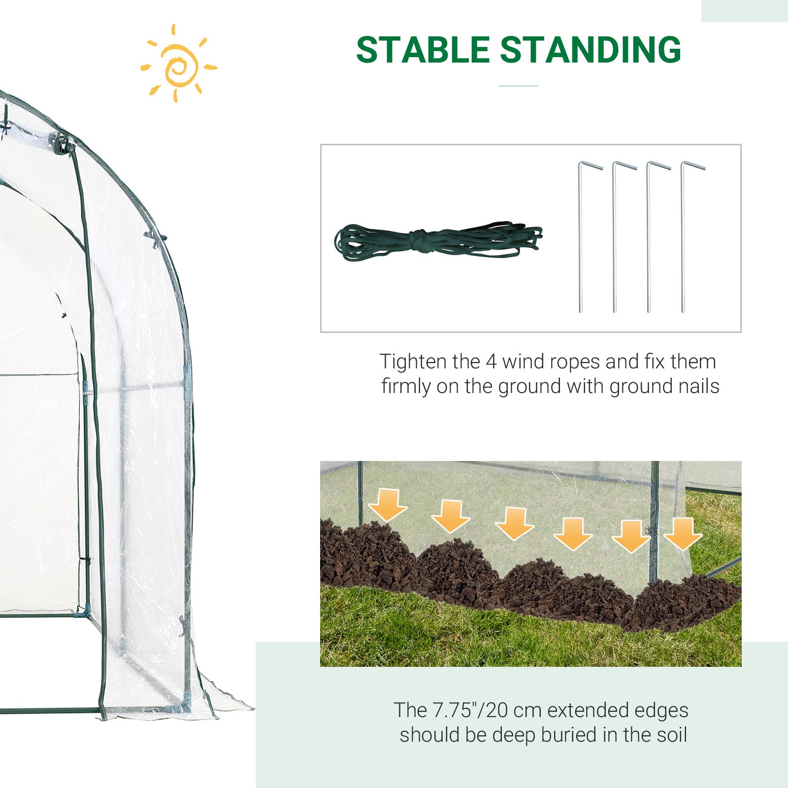 Kozy Walk-in Polytunnel Greenhouse with Roll-up Door Transparent Tunnel Greenhouse with Steel Frame and PVC Cover, 2.5 x 2m