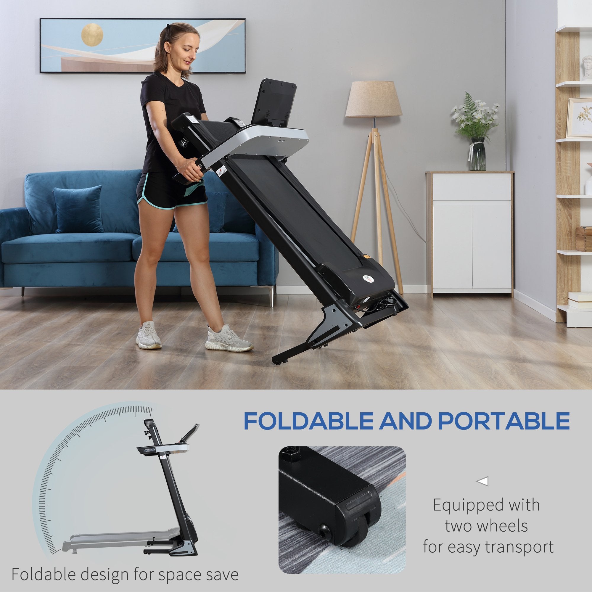 Kozy Folding Treadmill for Home Motorised Running Machine w/ LCD Display Black