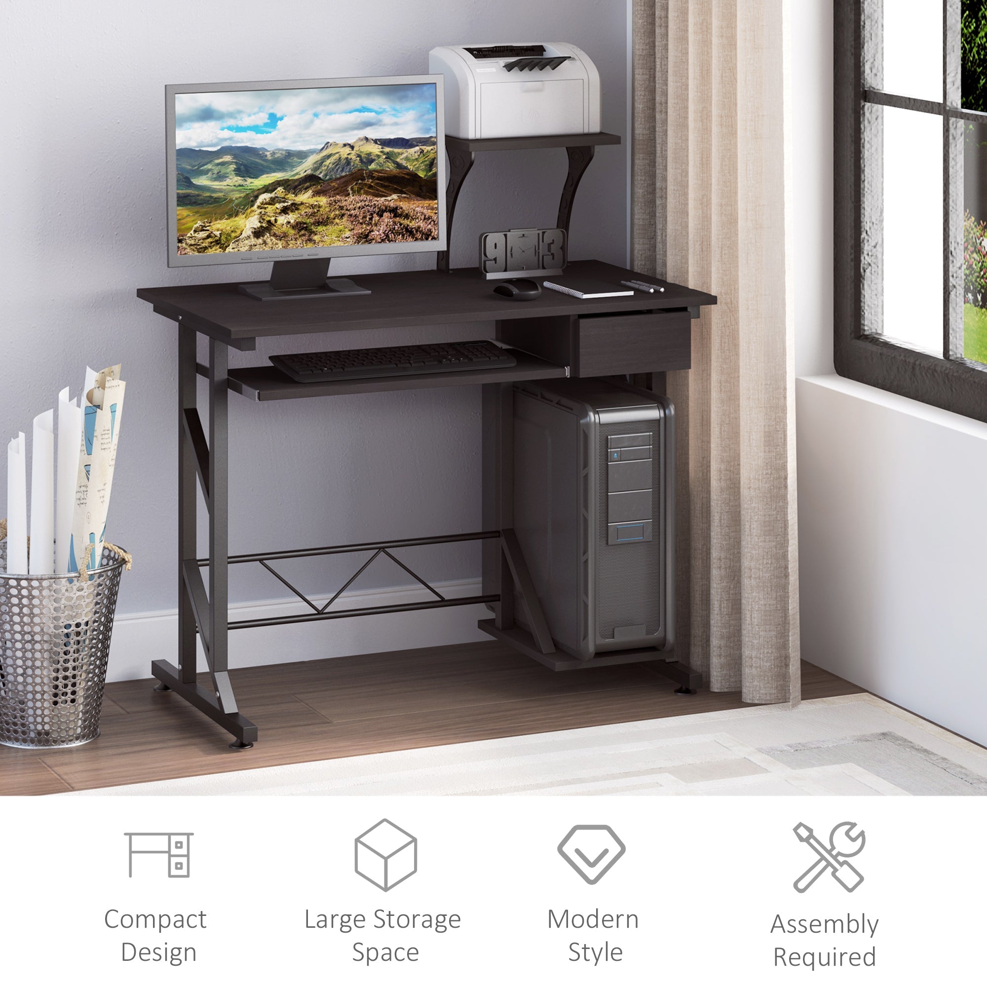 HOMCOM Wooden Computer Desk with Display Shelf, Executive PC Workstation for Home Office, Brown | Aosom UK