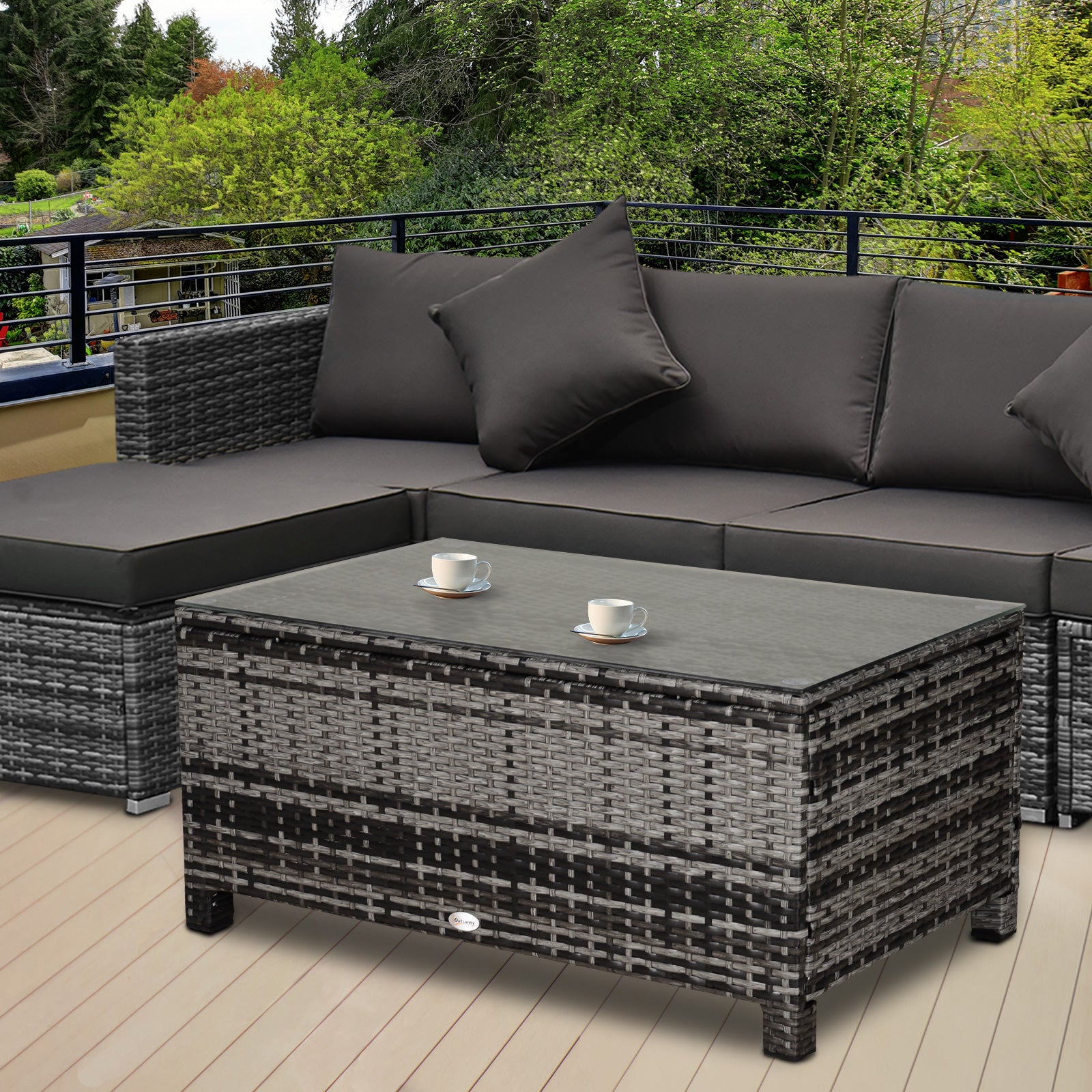 Kozy PE Rattan Garden Coffee Table, with Glass Table Top - Grey