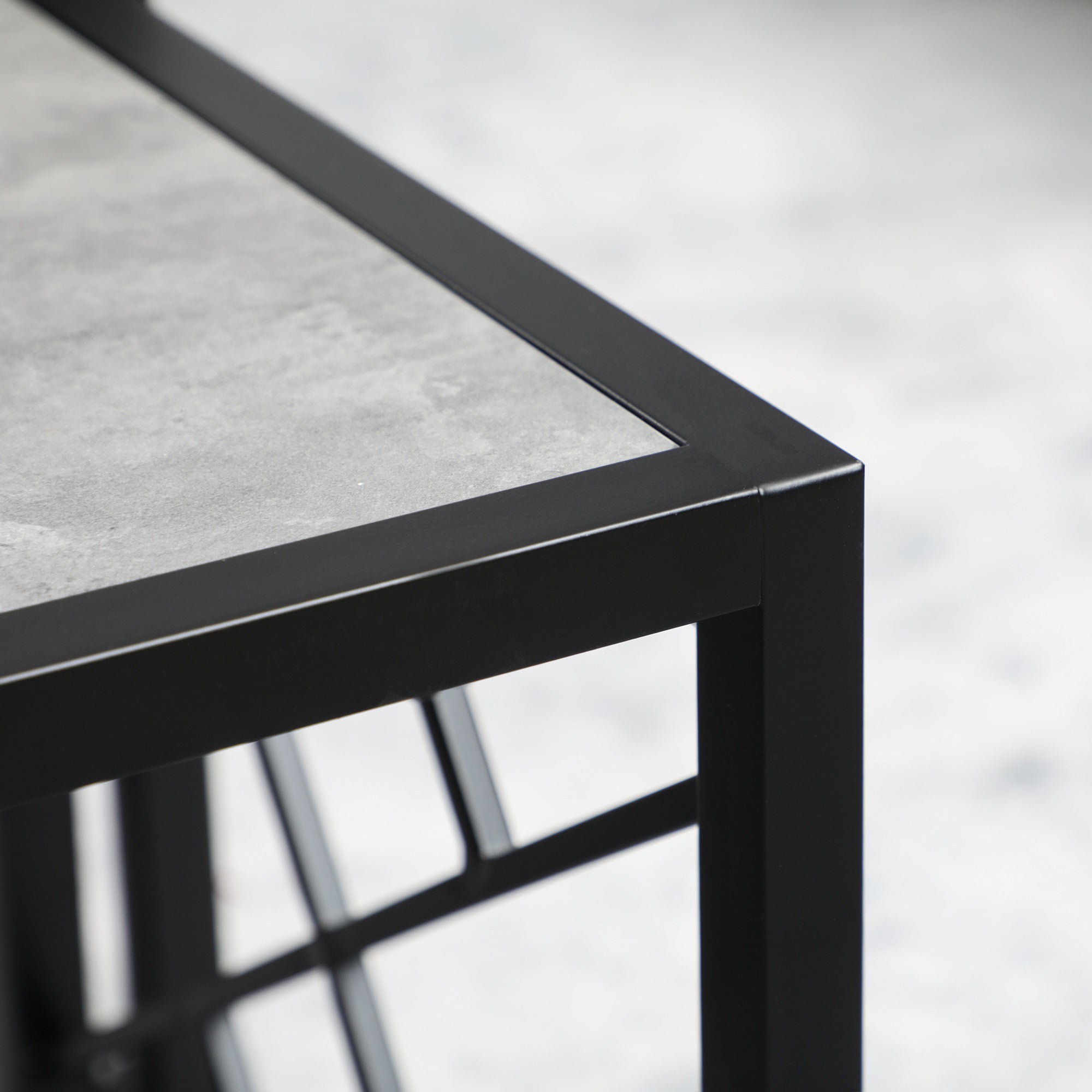 Kozy Nesting Coffee Tables, Set of 3 Square Side Tables with Black Metal Frame, for Living Room, Bedroom and Office, Grey