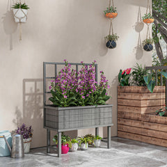 Outsunny Wooden Elevated Garden Bed with Trellis, Planter for Vine Climbing Plants, with Drainage Holes and Bed Liner | Aosom UK