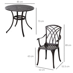 Kozy 5 Pieces Garden Dining Set for 4, Cast Aluminium Outdoor Dining Set with 4 Armchairs and Round Dining Table with Parasol Hole, Garden Furniture Set, Brown