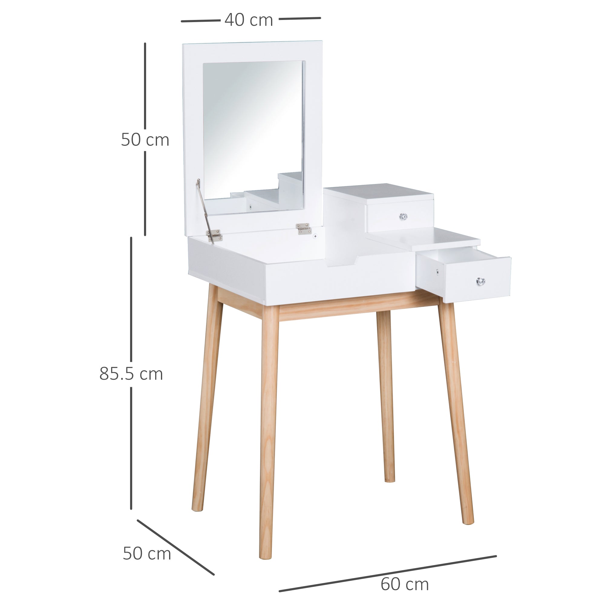 HOMCOM MDF,Pine Dressing Table Desk Flip