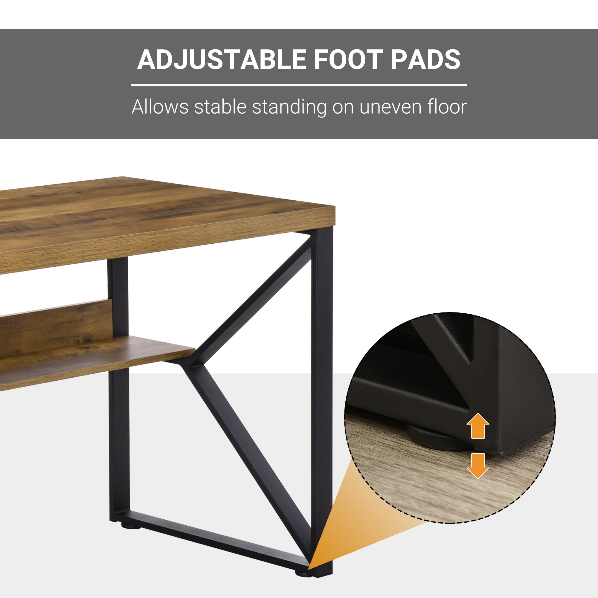 Kozy - Computer Desk Writing Desk Home Office PC Laptop Workstation with Storage Shelf 120 x 60 x 76cm Black Brown Wood Effect