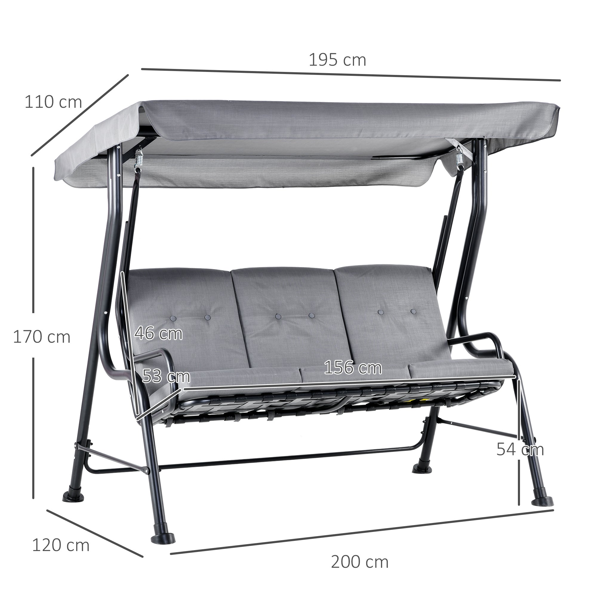 Kozy Outdoor 3-person Metal Porch Swing Chair Bench, Grey