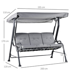 Kozy Outdoor 3-person Metal Porch Swing Chair Bench, Grey