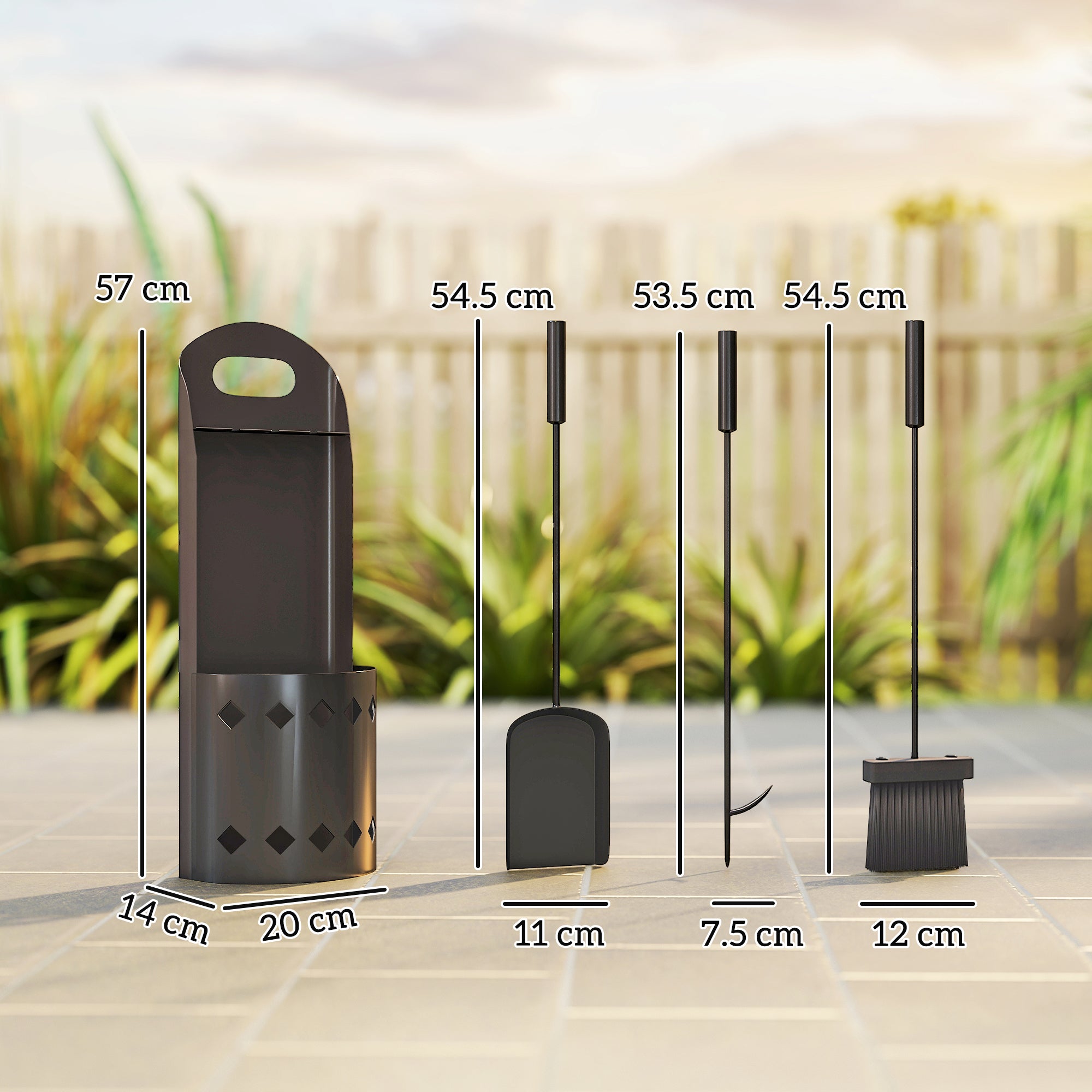 Kozy - 4 Pieces Fireplace Companion Set, Metal Fireplace Accessories Fireside Companion Set with Broom, Shovel, Poker, Bucket, Black