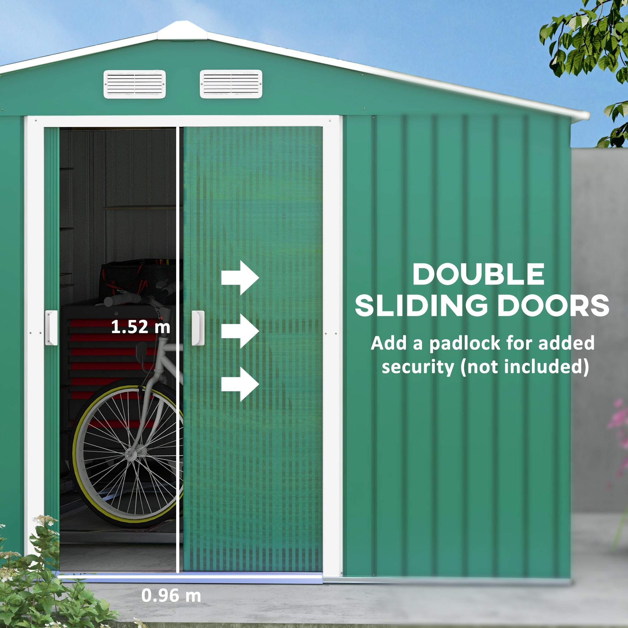 Outsunny Lockable Garden Shed Large Patio Tool Metal Storage Building Foundation Sheds Box Outdoor Furniture (9 x 6 FT, Green) | Aosom UK