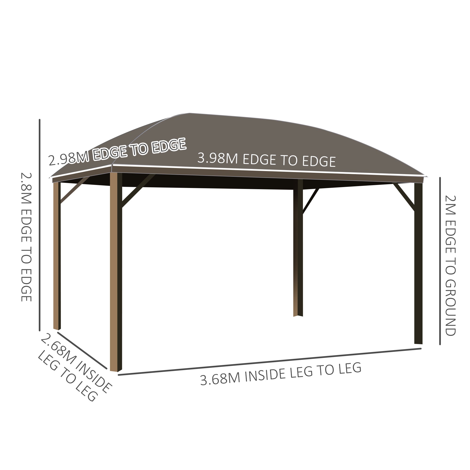 Outsunny 4 x 3(m) Patio Aluminium Gazebo Hardtop Metal Roof Canopy Party Tent Garden Outdoor Shelter with Mesh Curtains & Side Walls, Brown