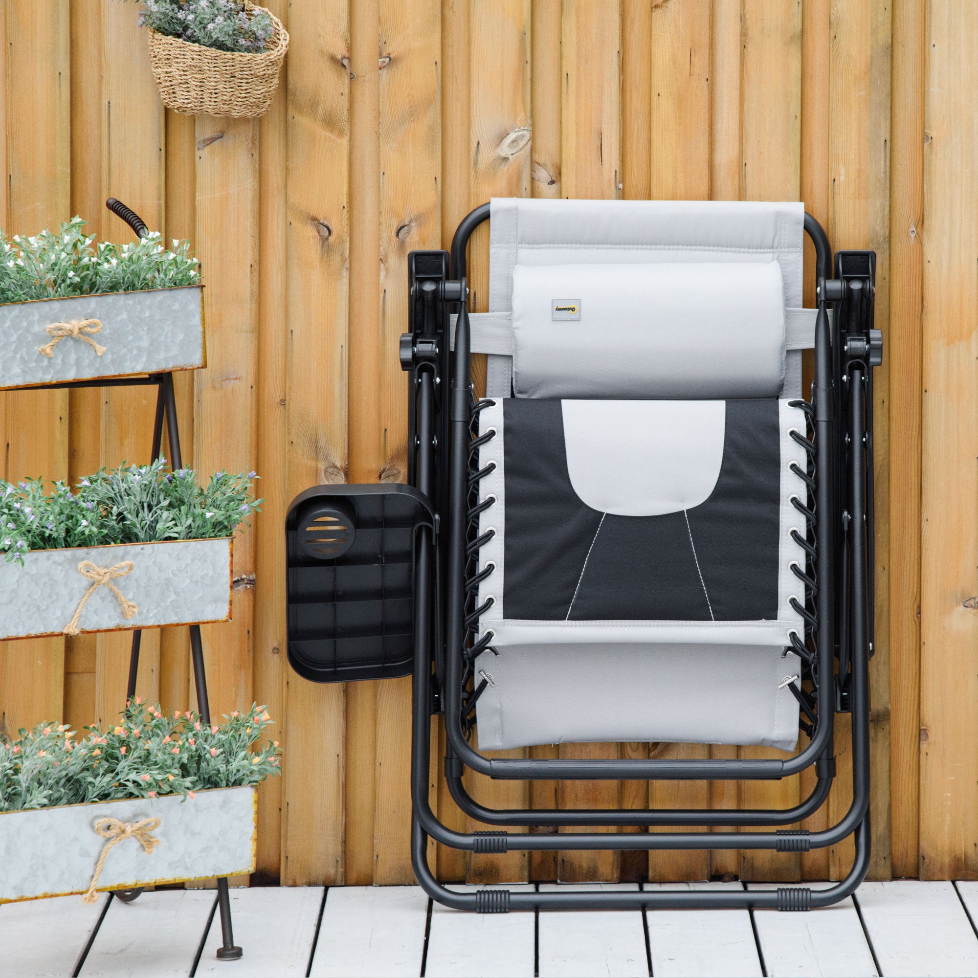 Kozy Zero Gravity Lounger Chair, Folding Reclining Patio Chair with Padded Seat, Cup Holder, Soft Cushion and Headrest for Poolside, Camping, Light Grey