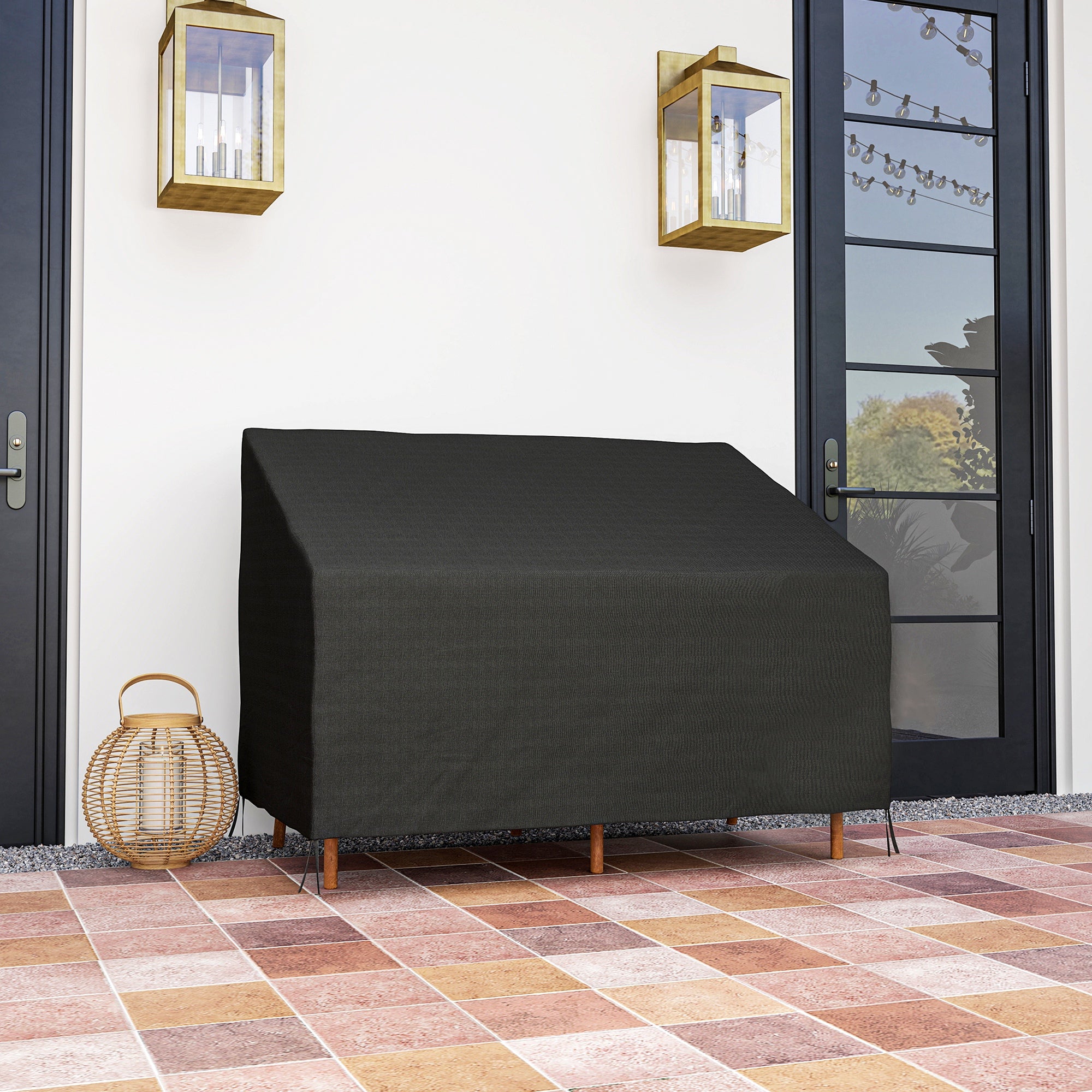 Kozy - 600D Oxford Cloth Furniture Cover, 2 Seater Sofa Protector for Garden Patio, Outdoor, Waterproof, Black, 140L x 84W x 56/94H cm