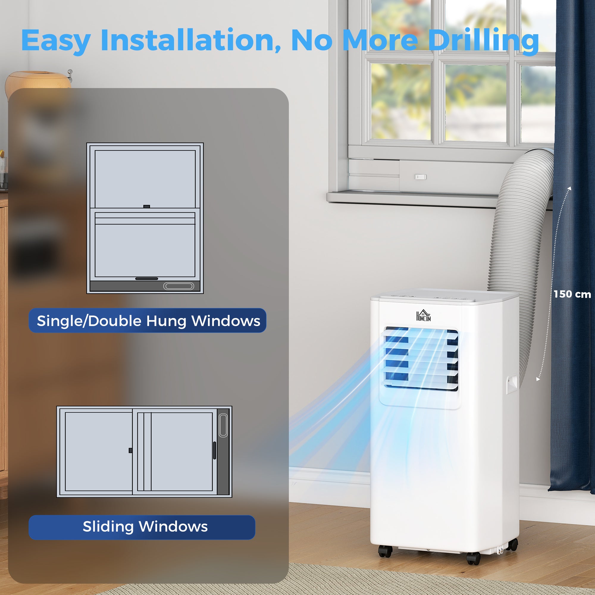 Kozy 5000 BTU Portable Air Conditioner, 4-in-1 Air Conditioning Unit, Dehumidifier, Cooling, Fan, Sleep Mode, with Remote Control, 2 Speeds, 24H Timer, Window Venting Kit, 12m²