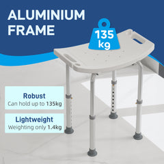 Kozy Height Adjustable Bath Stool, Aluminium Shower Stool with Non-Slip Pads for Elderly, Disabled, Seniors, Pregnant, White