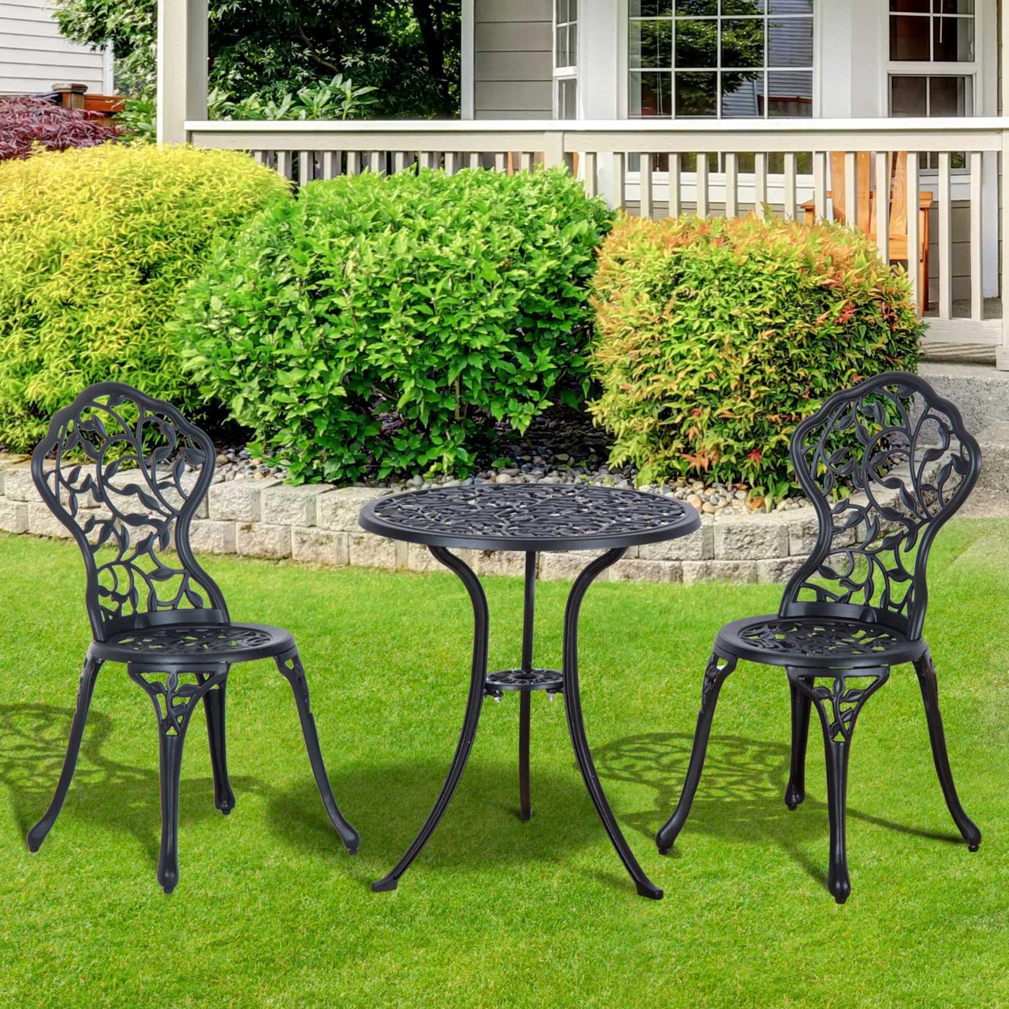 Kozy 3 Pcs Aluminium Bistro Set Garden Furniture Dining Table Chairs Antique Outdoor Seat Patio Seater Black