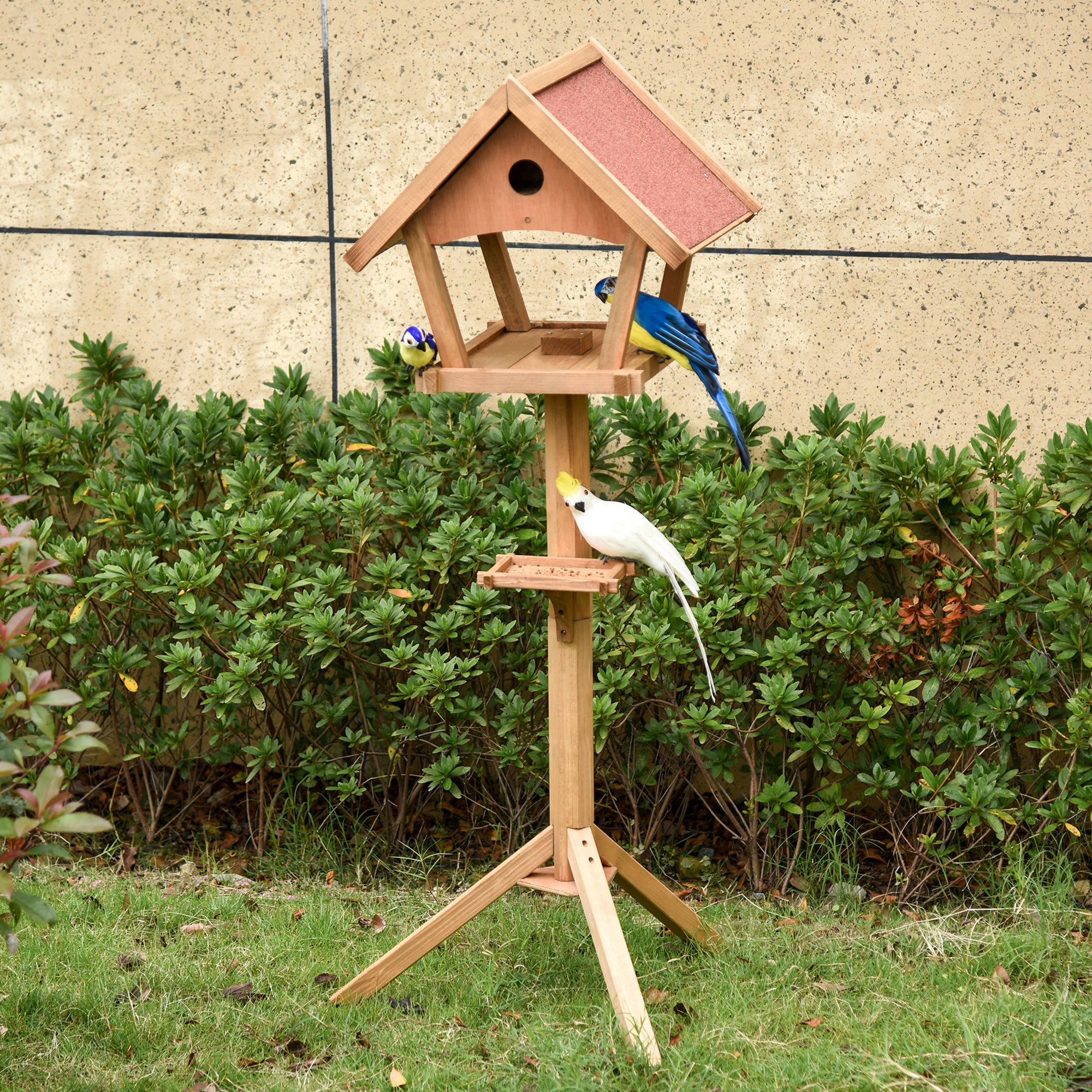 Kozy Wooden Bird Table Freestanding Feeding  Station for Garden Outside ,139H cm, Natural
