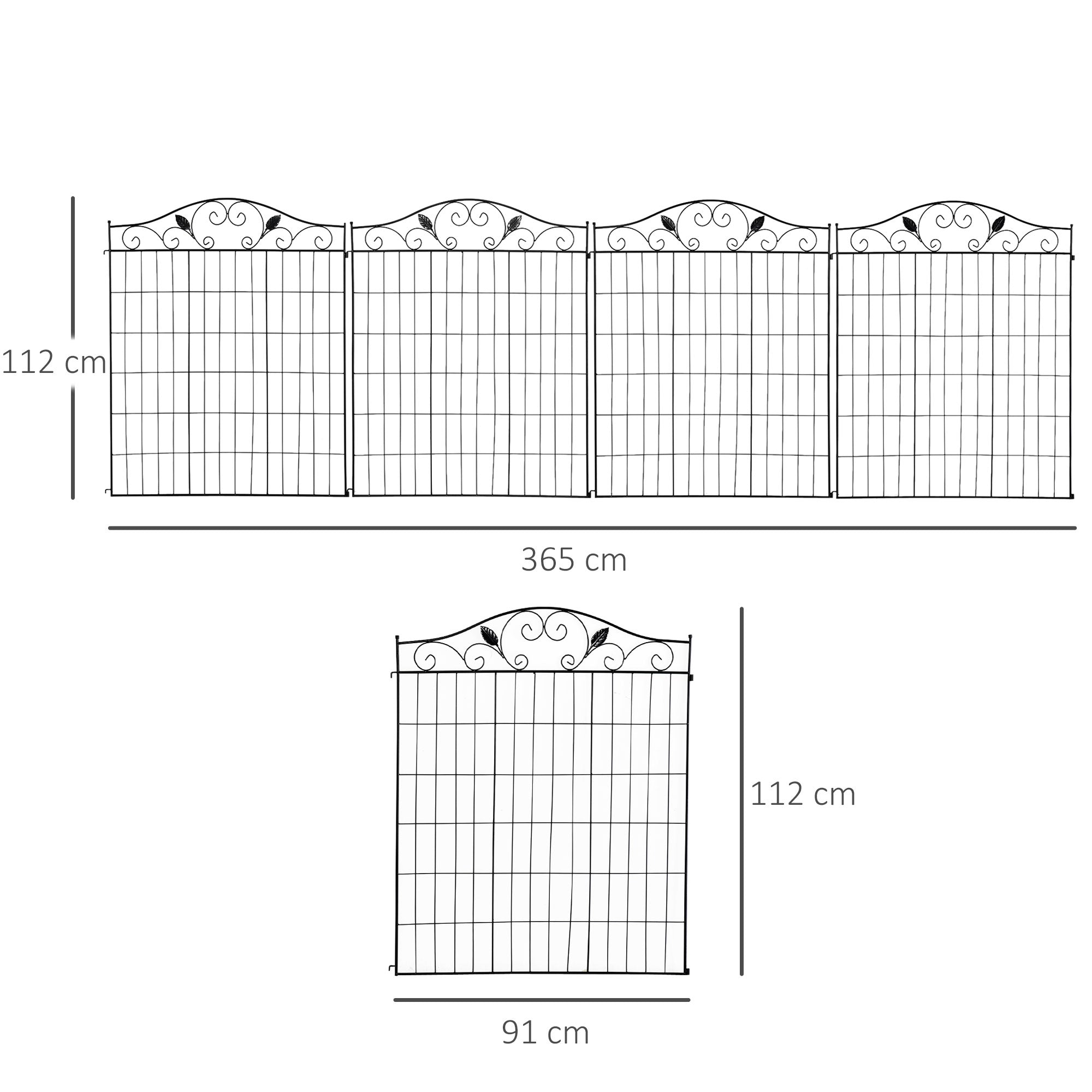 Kozy - Set of 2 Decorative Garden Fence, 8 Panels Metal Picket Fence, Versatile Shapes for Patio Lawn, 365cm x 112cm, Black