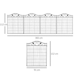 Kozy - Set of 2 Decorative Garden Fence, 8 Panels Metal Picket Fence, Versatile Shapes for Patio Lawn, 365cm x 112cm, Black