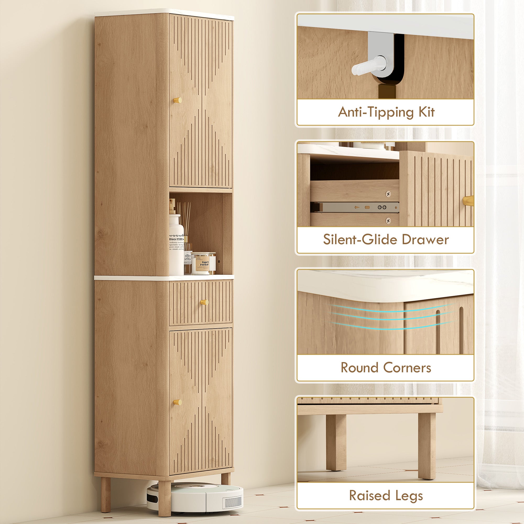 Kozy Multi-Storage Slimline Bathroom Cabinet - Wood-Effect