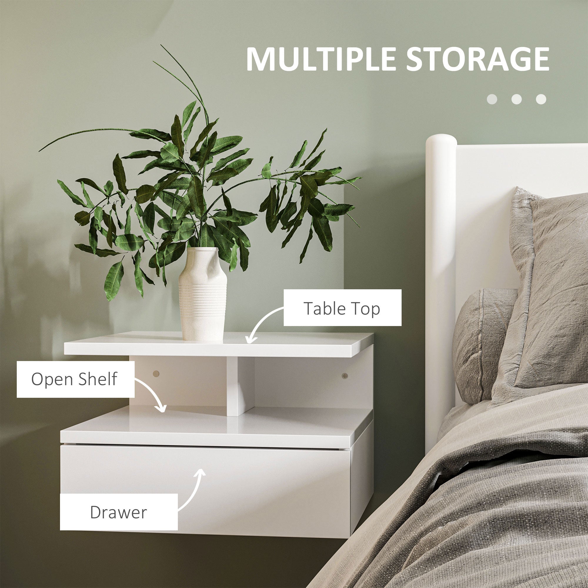 Kozy Set of Two Floating High Gloss Bedside Tables - White