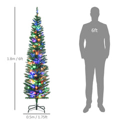 Kozy - 6' Artificial Prelit Christmas Trees Holiday Décor with Colourful LED Lights, Pencil Shape, Steel Base