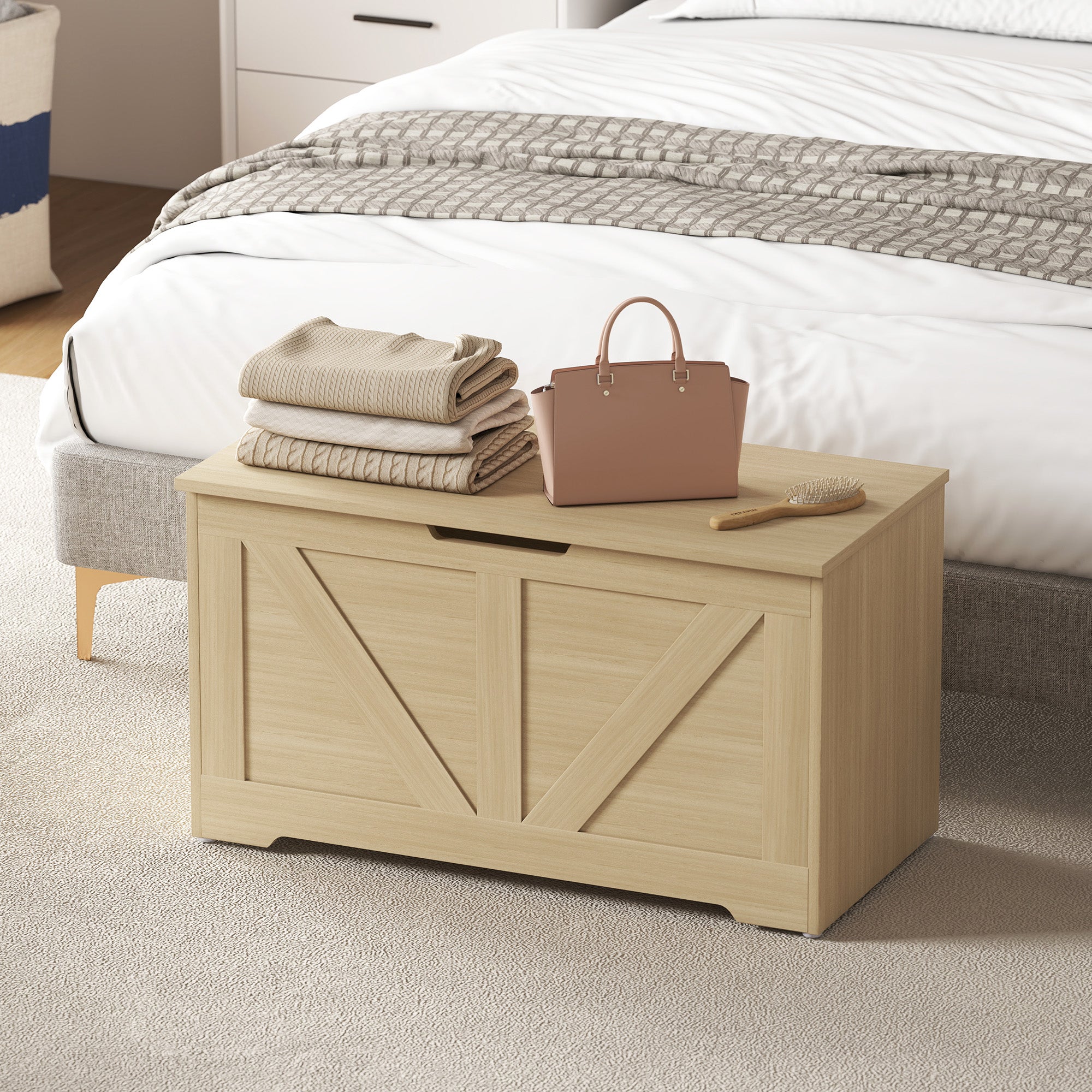 Kozy - 100L Home Storage Box, with Safety Hinges - Natural Wood Finish