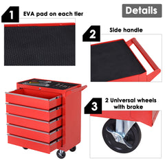 DURHAND 5 Drawer Roller Tool Cabinet Storage Box Workshop Chest Garage Wheeling Trolley w/ Handle