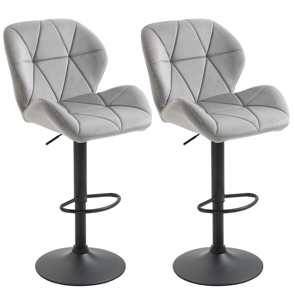 Kozy Adjustable Bar Stools Set of 2, Armless Upholstered Swivel Counter Chairs, Barstools with Back, Footrest, Light Grey