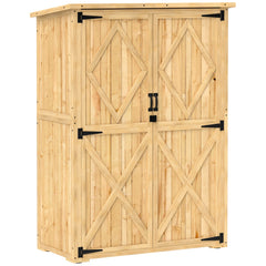 Kozy - Wooden Garden Storage Shed, Tool Storage Cabinet with Asphalt Roof and 2 Shelves for Garden Tools, Equipment, Outdoor Tool Shed with Double Doors, Natural