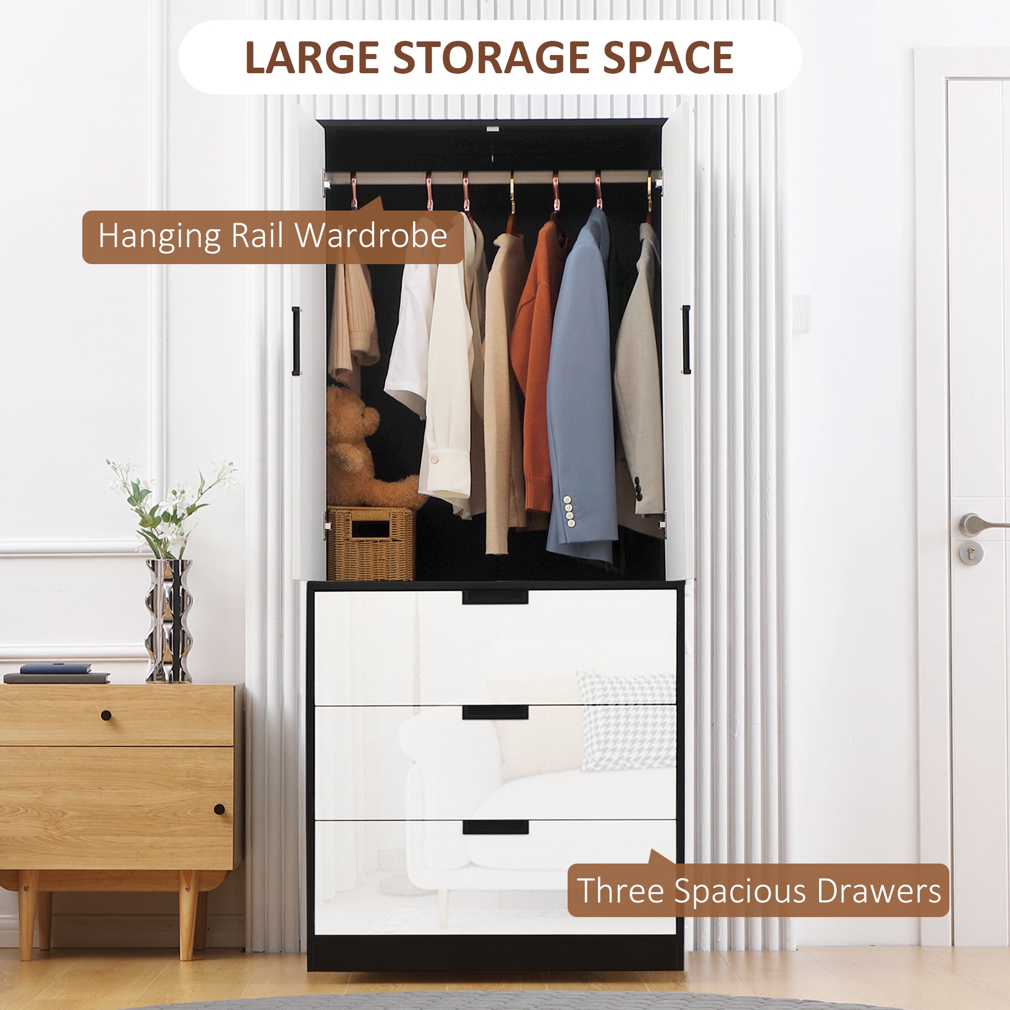 Two Door, Two Drawer Wardrobe - White/Brown
