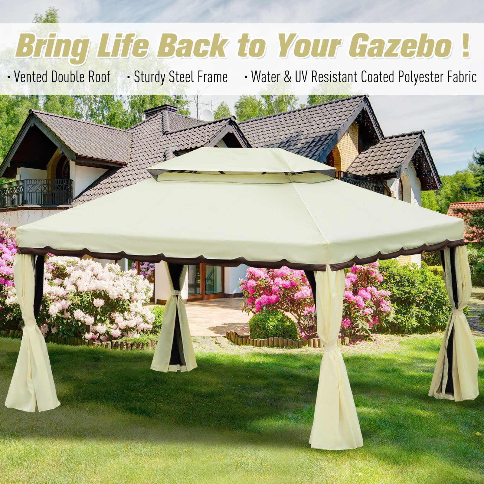 Outsunny 3 x 4 m Aluminium Metal Gazebo Marquee Canopy Pavilion Patio Garden Party Tent Shelter with Nets and Sidewalls