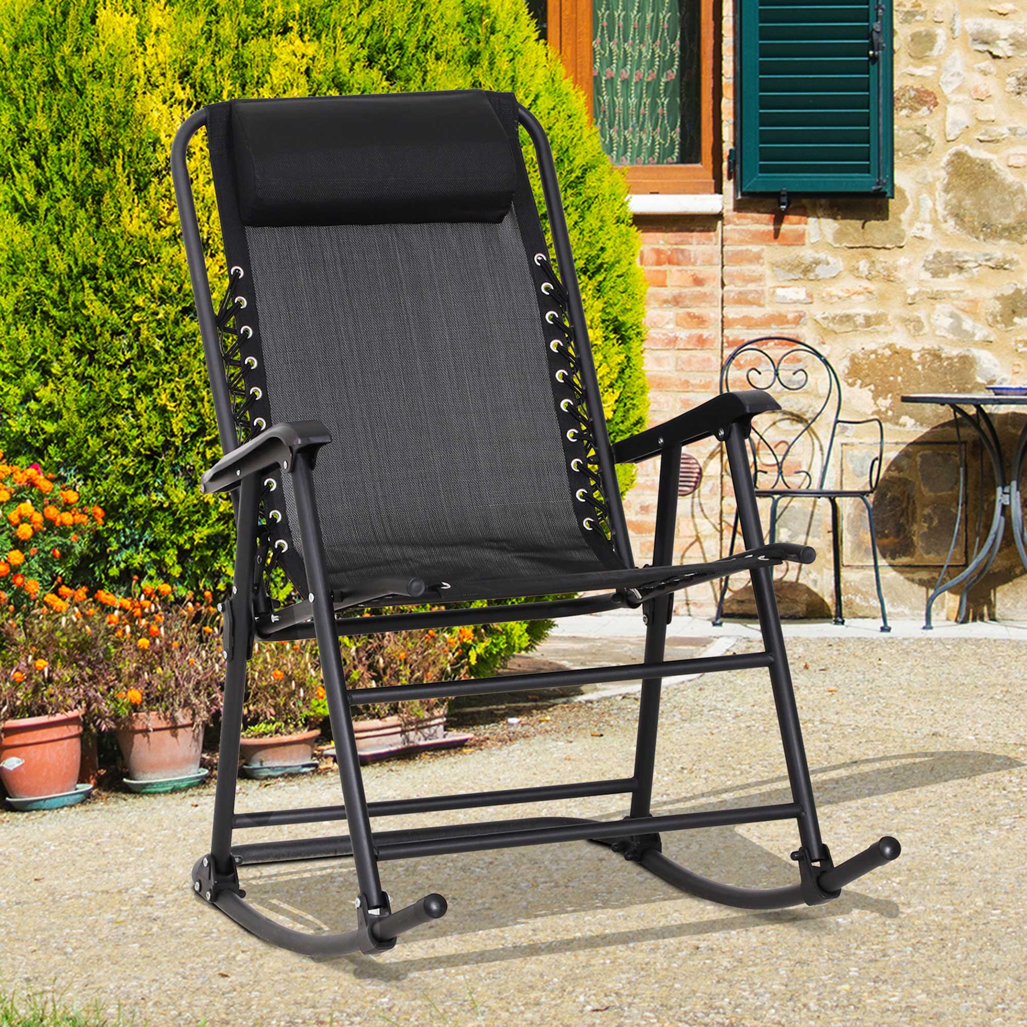 Outsunny Rocking Garden Chair, Foldable Outdoor Rocker with Adjustable Zero