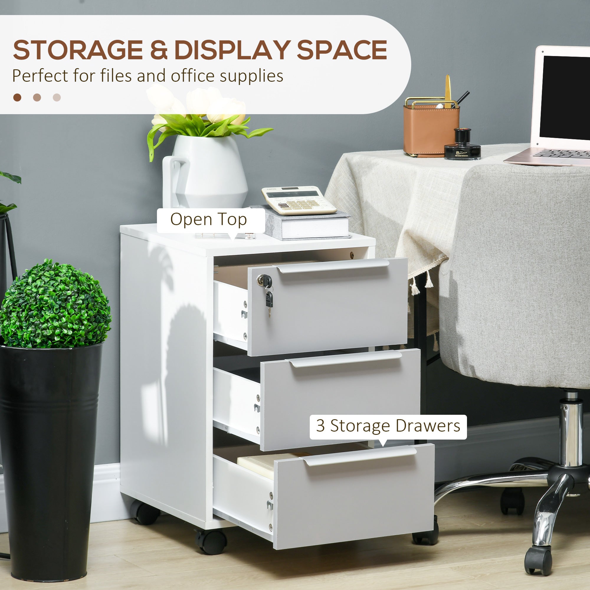 Kozy Three-Drawer Locking Filing Cabinet - Grey/White