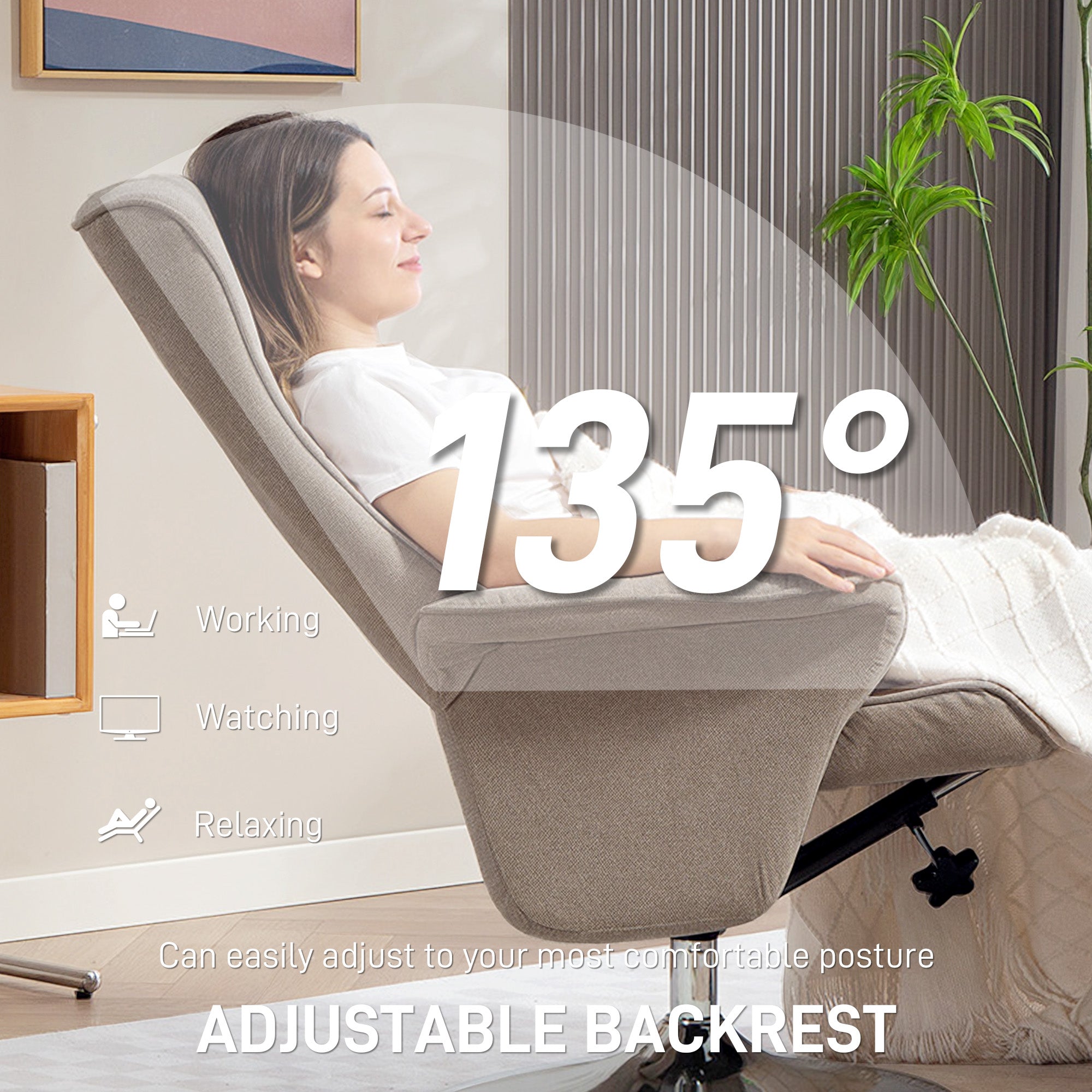 Kozy - Swivel Recliner Chair with Footstool, Velvet Recliner Armchair with Ottoman, Steel Base, Upholstered Reclining Chair for Living Room, Bedroom, Office, Beige