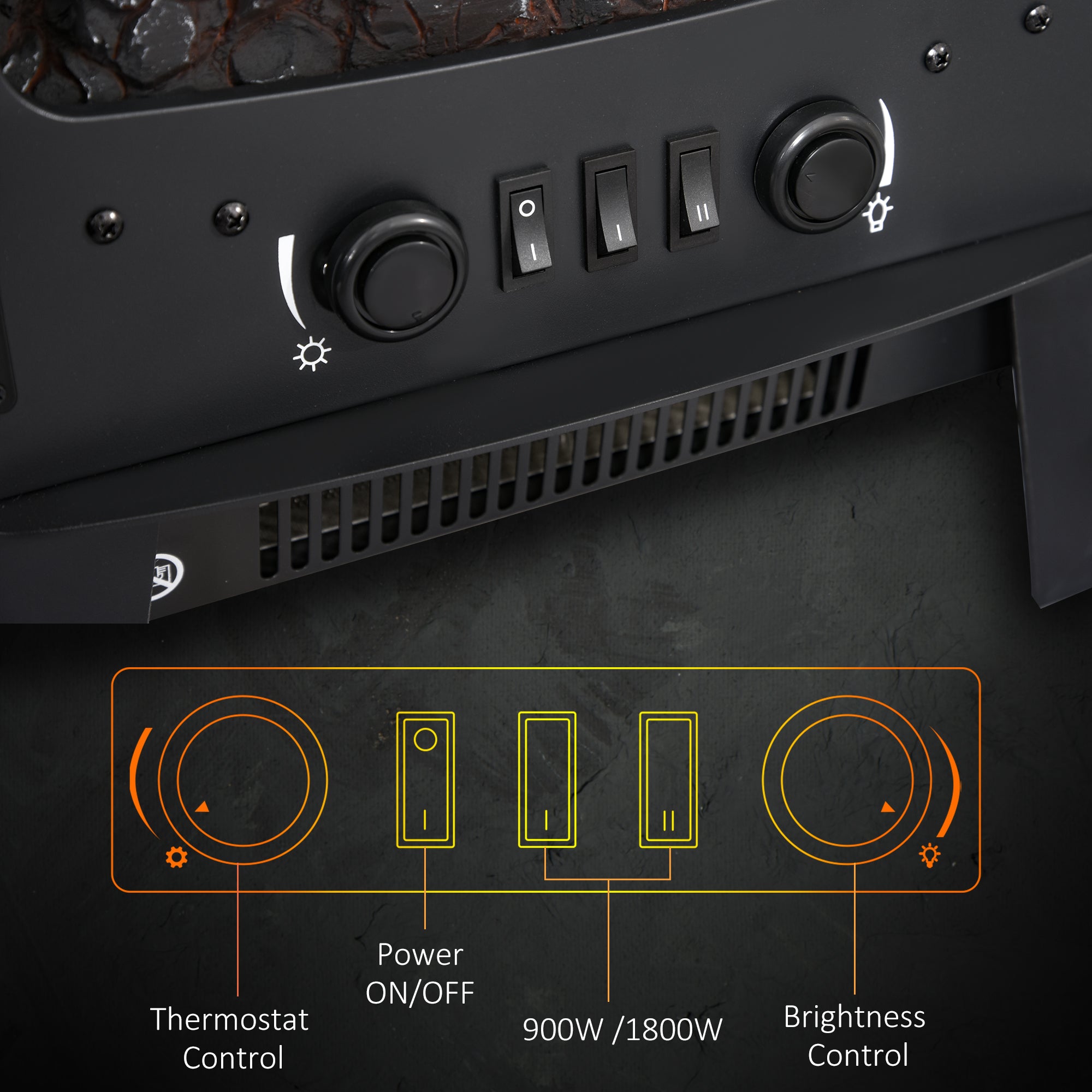 Kozy 900W/1800W Freestanding Electric Fireplace Room Heater w/ Adjustable Artificial Flame Tempered Glass Safe Home Warmth Retro Faux Fire