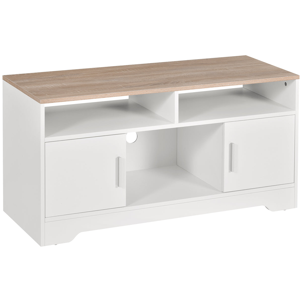 Kozy TV Stand Cabinet up to 50", Modern TV Unit with Storage, Open Shelves and Cable Management for Living Room, Bedroom, White
