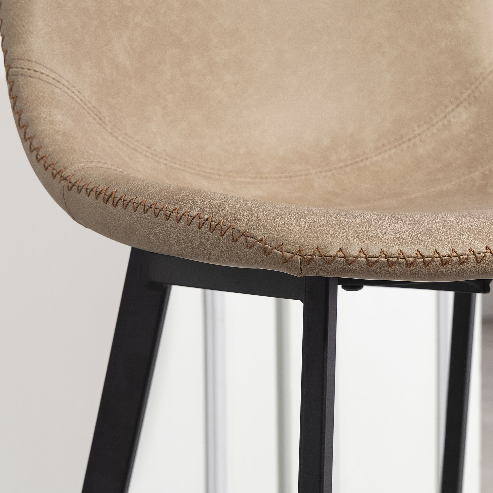 Kozy Bar Stools Set of 2, PU Leather Dining Stools with Backrest, Footrest, for Kitchen, Counter, Breakfast Bar, Light Brown