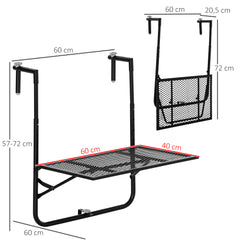 Kozy Balcony Hanging Table, Metal Wall Mount Desk, Adjustable Folding Balcony Deck Table for Patio and Garden, Black