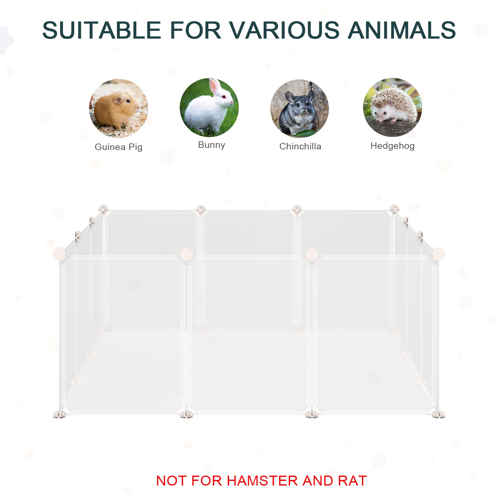 Kozy Pet Playpen DIY Small Animal Cage Open Enclosure Portable Plastic Fence 12 Panels for Hedgehog Bunny Chinchilla Guinea Pig White