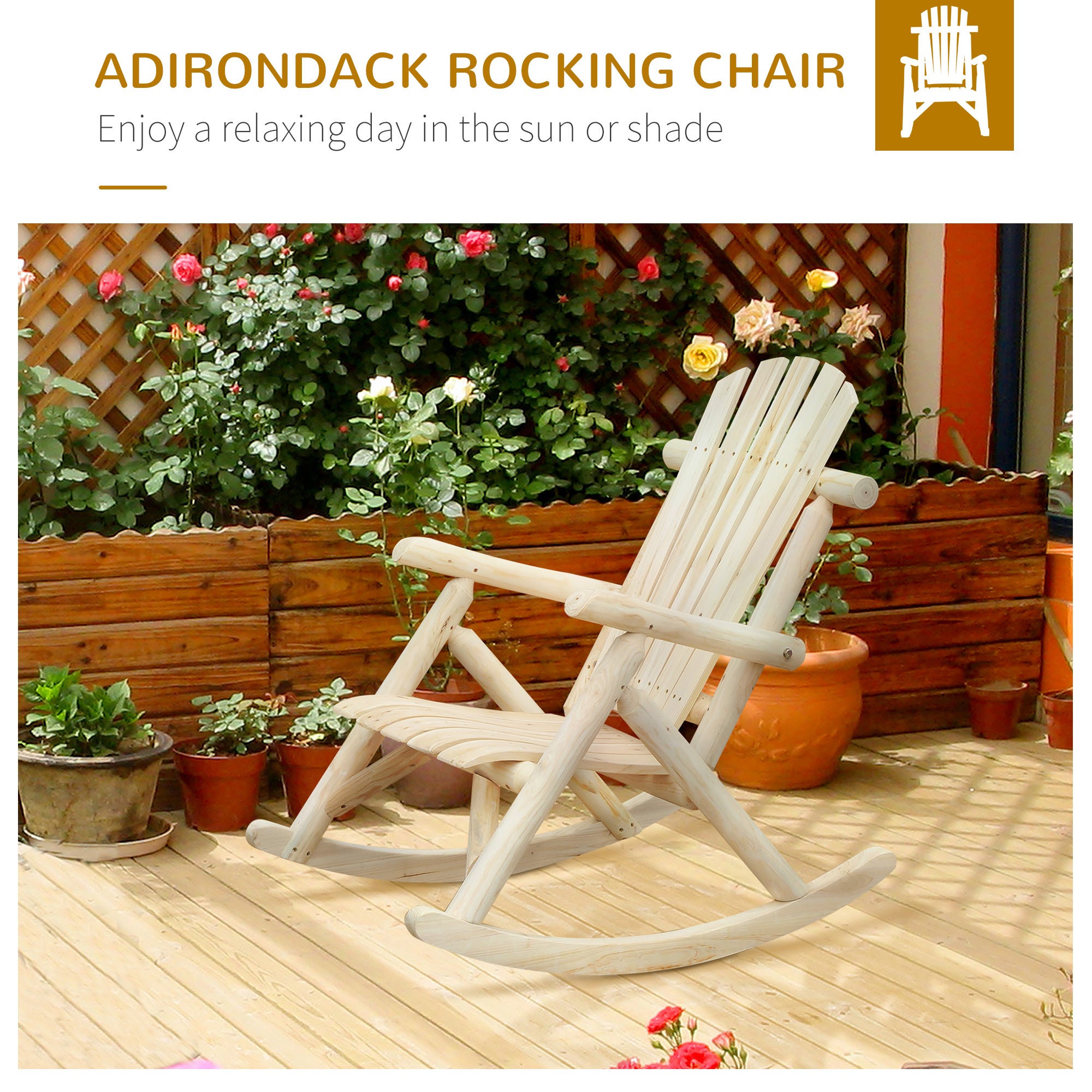 Outsunny Adirondack Chair Cedar Wood Ergonomic Rocking Chair Porch Rocker Garden Traditional