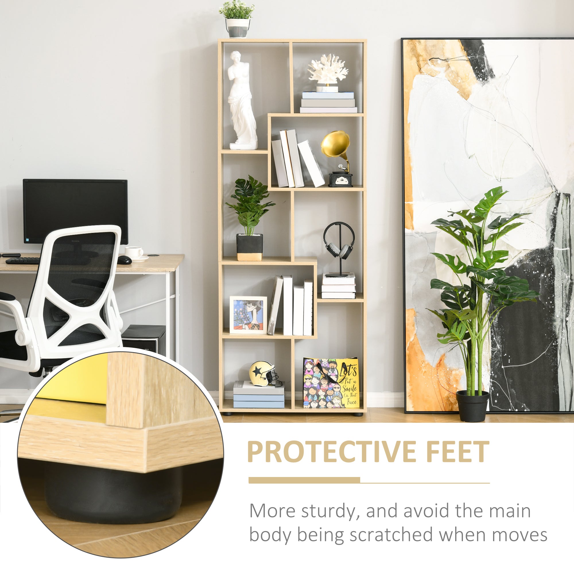 Kozy Bookshelf, Tall Bookcase, Modern Room Divider, 8 Cube Storage Unit, Freestanding Storage Shelf for Living Room, Bedroom, Home Office, 70 x 24 x 178 cm, Natural