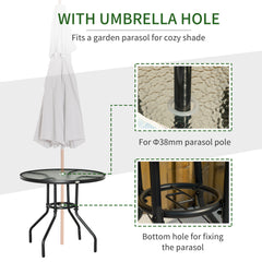Kozy Outdoor 80cm Round Dining Table Tempered Glass Top Steel Frame Bistro Coffee End Side Table Garden w/ Parasol Hole