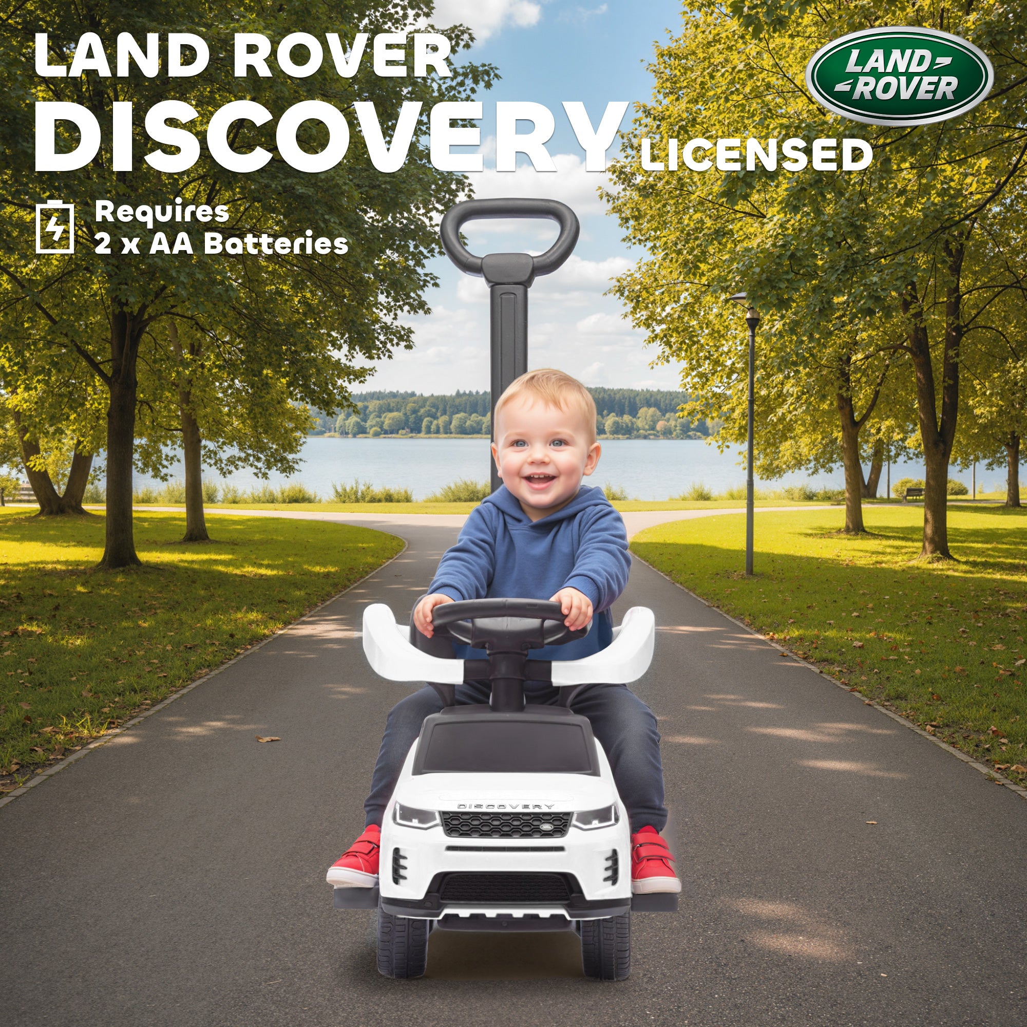 Kozy LAND ROVER DISCOVERY Licensed Baby Push Car, 2-in-1 Ride on Car with Push Handle and Safety Guardrail, White