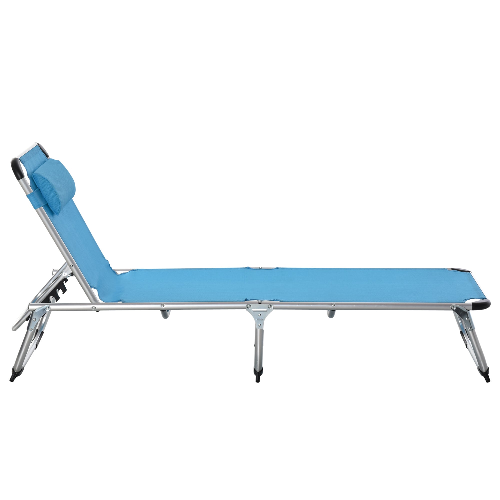 Kozy Foldable Outdoor Sun Lounger, Reclining Lounge Chair Camping Bed Cot with Pillow 4-Level Adjustable Back Aluminium Frame, Blue