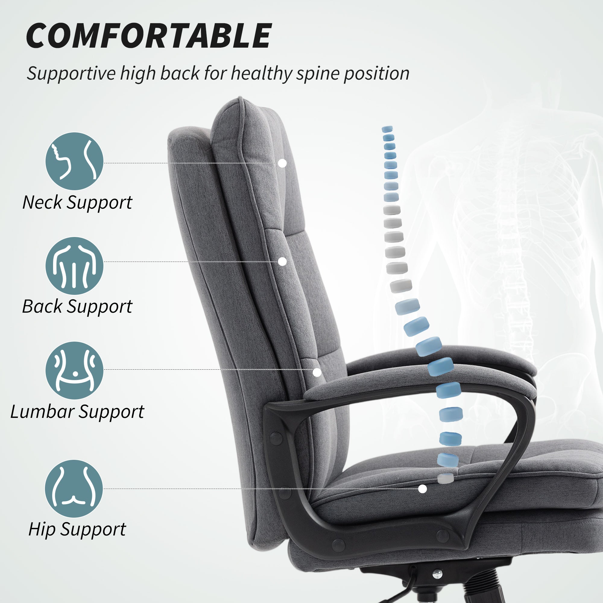 Kozy - Double Padded Linen-Look Office Chair - Charcoal Grey