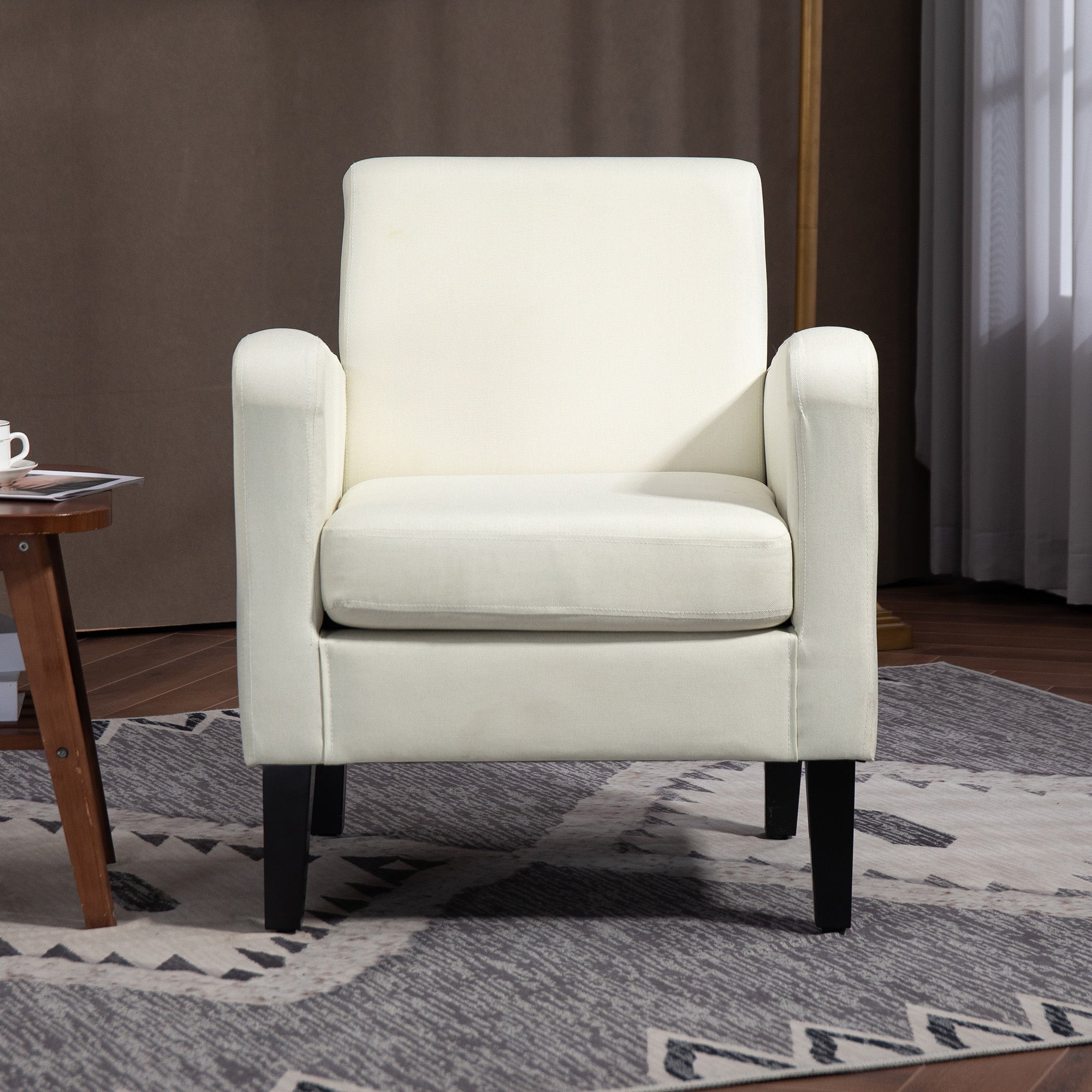 Modern Accent Chair, HOMCOM Single Sofa Occasional Chair with Rubber Wood Legs for Living Room, Bedroom, Cream White | Aosom UK