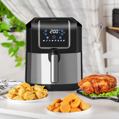 Kozy 6.5L Single Basket Air Fryer, 80-200°C Temperature, Black and Grey